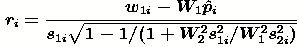  r_i=\frac{w_{1i}-W_1\hat{p}_i}{s_{1i}\sqrt{1-1/(1+W_2^2s_{1i}^2/W_1^2s_{2i}^2)}} 