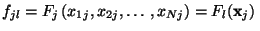 $\displaystyle f_{jl} = F_j\left(x_{1j} , x_{2j}, \ldots, x_{Nj}\right) = F_l(\mathbf{x}_j) $