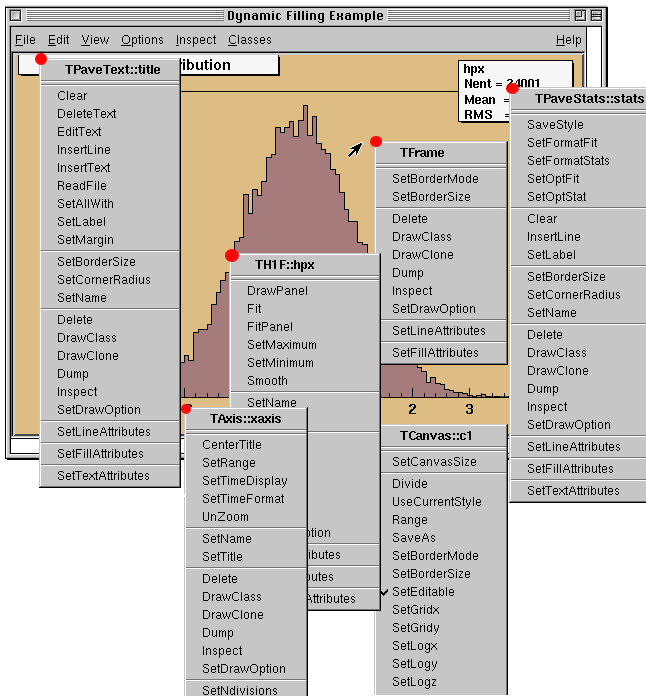 Context menus of different objects in a canvas