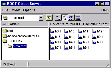 The browser with 15 created histograms